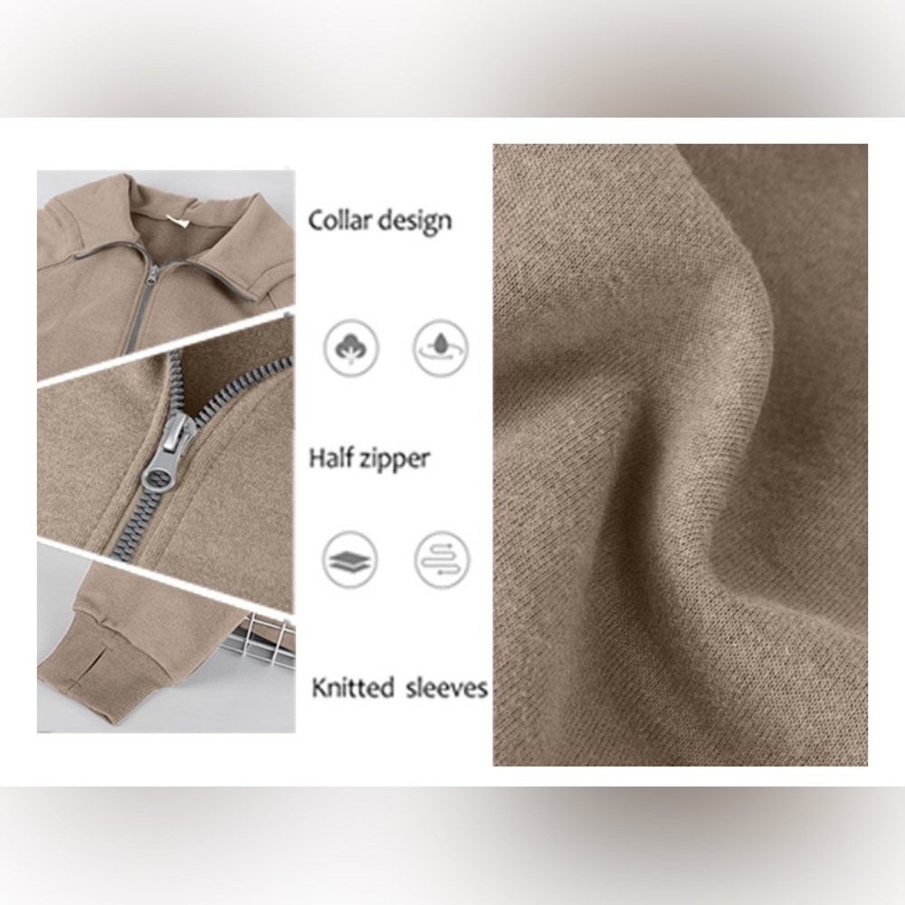 XIEEREDUO | Sweatshirts Half Zip Cropped Pullover Brown Hoodie | Size Large NWOT - Picture 5 of 11